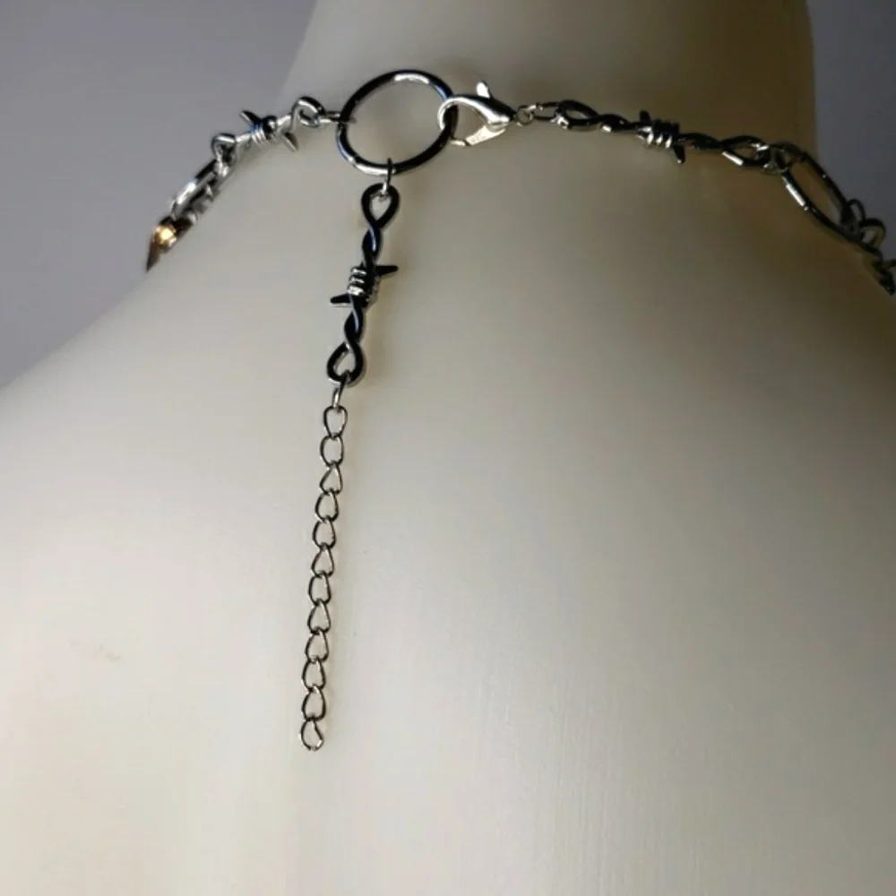 Silver gold skull punk goth emo safety pin choker necklace - Picture 5 of 10